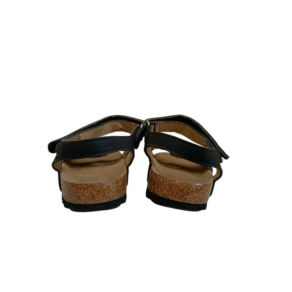 Krabor Kids Black Cork Footbed Sandals Adjustable Hook Loop Straps‎ Toddler